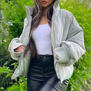 Fashion Nova sage green puffer jacket